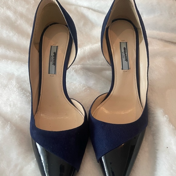 Sophisticated Prada  suede and shiny stilettos pointy toe85M - Picture 10 of 11